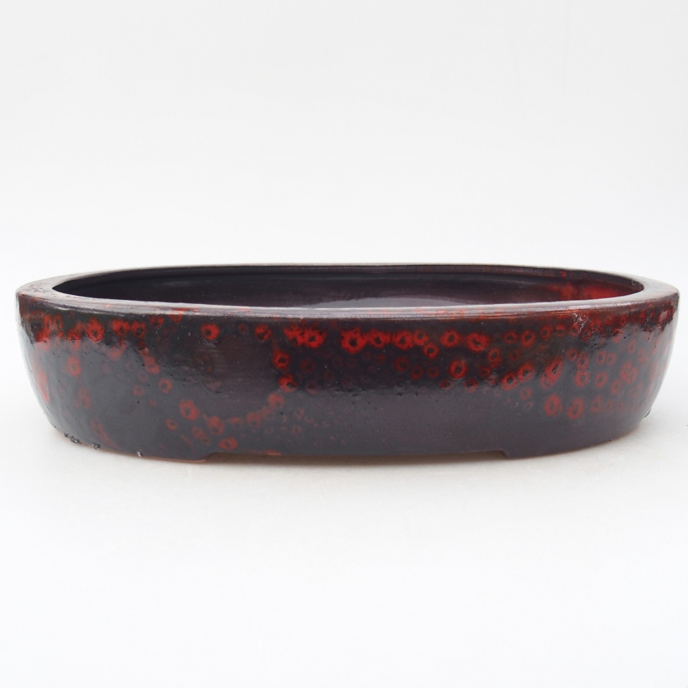 Bonsaischale aus Keramik 27 x 21 x 5,5 cm, Farbe rot-schwarz