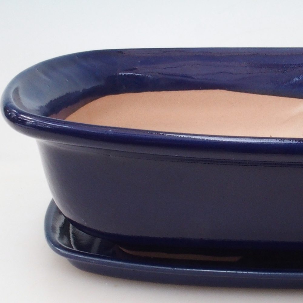 Bonsai-Schale + Unterschale H10 – 37 x 28 x 9 cm. – blau