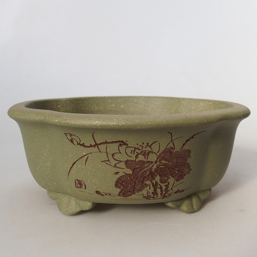 Keramik-Bonsaischale 15,5 x 13 x 6 cm, Farbe Grün