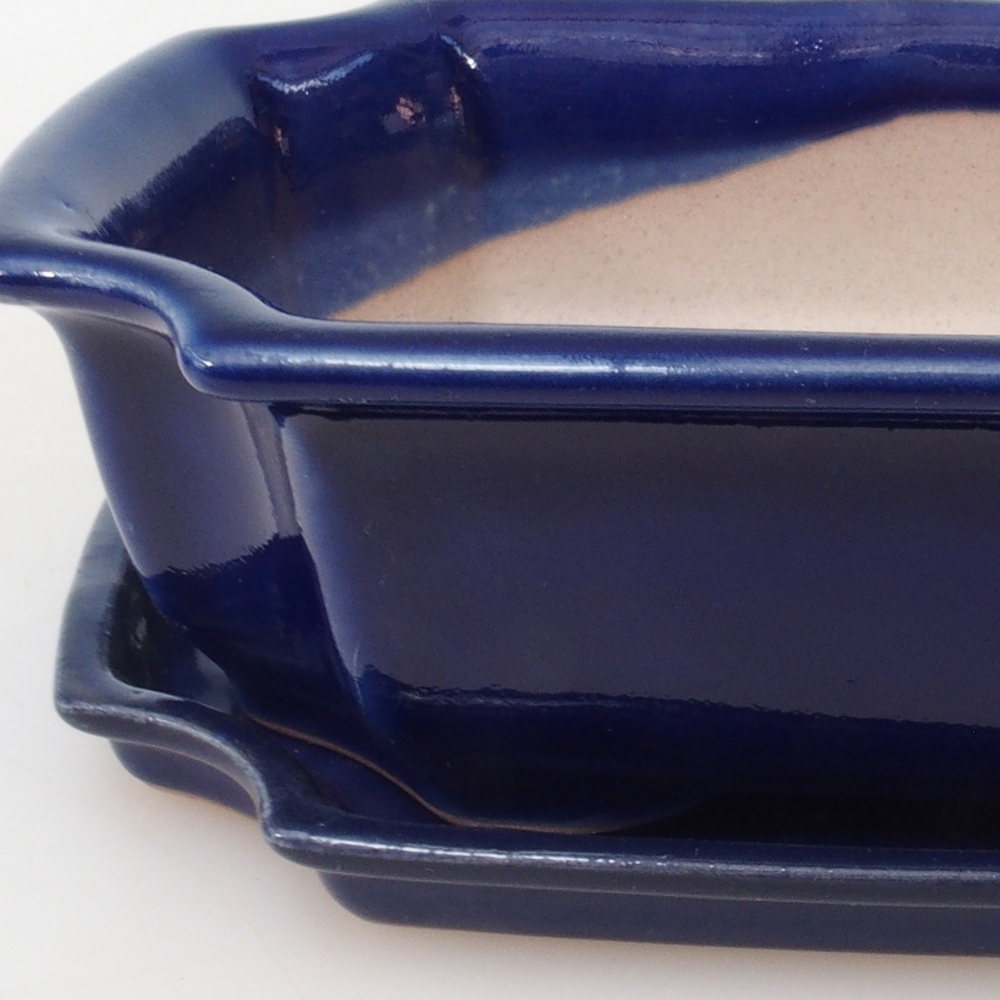 Bonsai-Schale + Unterschale H03 – 16,5 x 12 x 4,5 cm. - blau