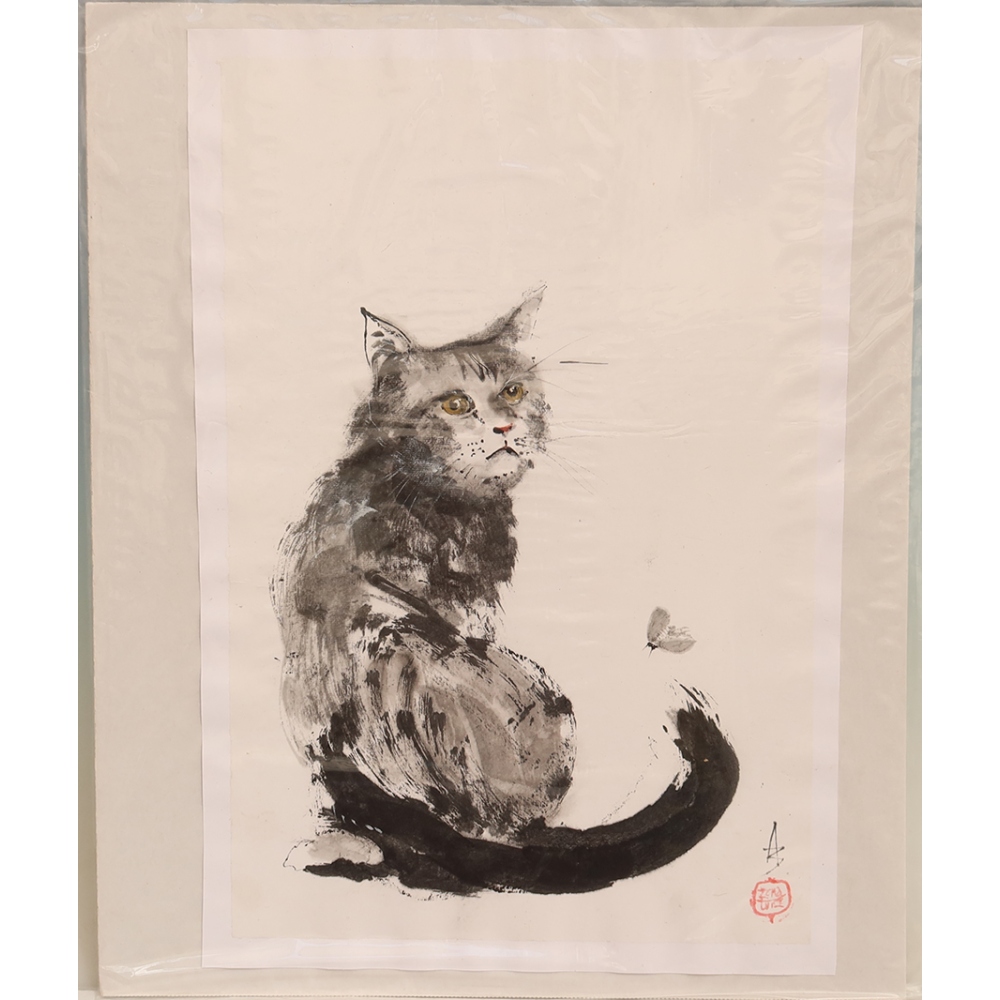 Kalligraphie – Katze mit Motte