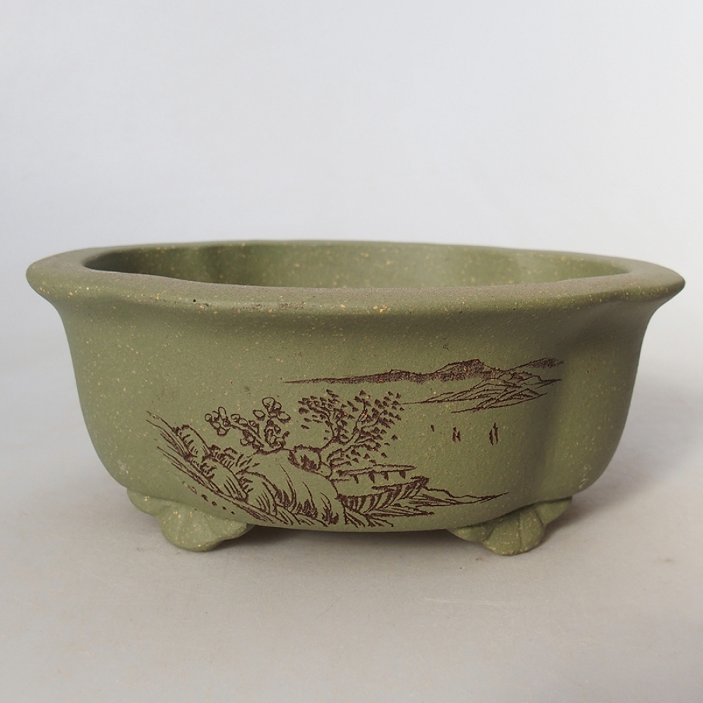 Keramik-Bonsaischale 15,5 x 13 x 6 cm, Farbe Grün