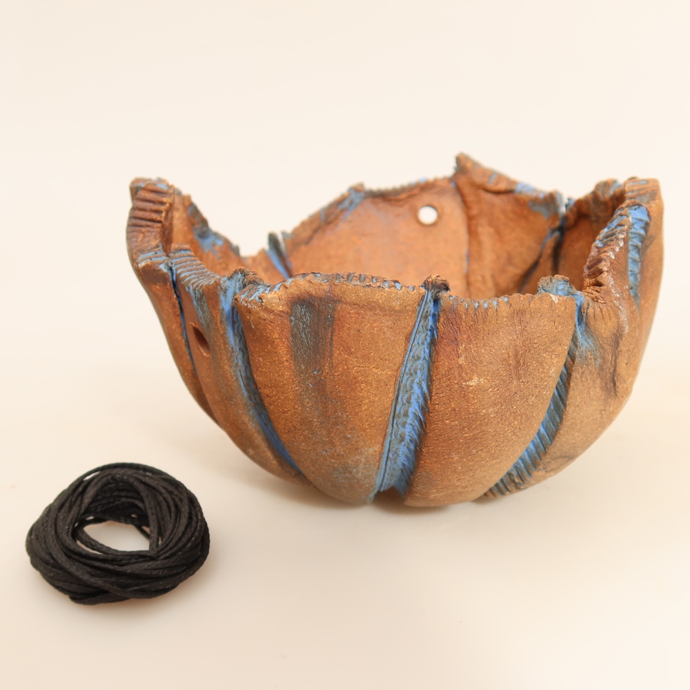Keramikschale für Kokedama, 13,5 x 12 x 8 cm, Farbe: Blau