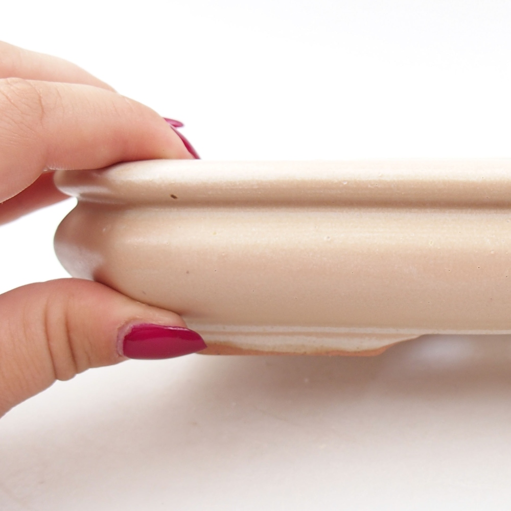 Keramik-Bonsaischale 18,5 x 13,5 x 4 cm, Farbe Beige