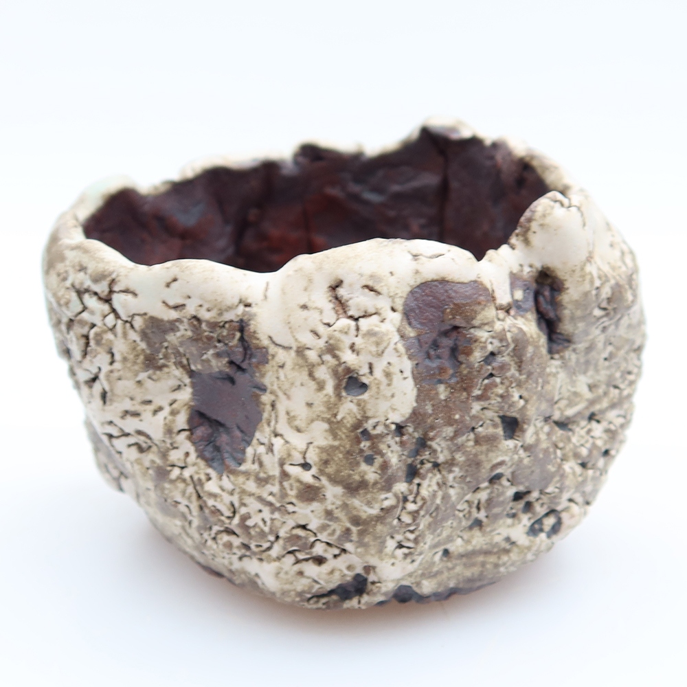 Keramikschale  7 x 6 x 6 cm, Farbe: braun-weiß