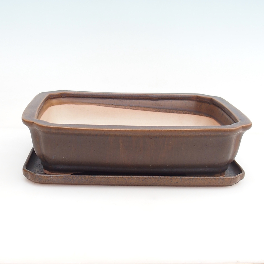 Bonsaischale + Untertasse H20 - 26,5 x 21,5 x 6,5 cm - braun