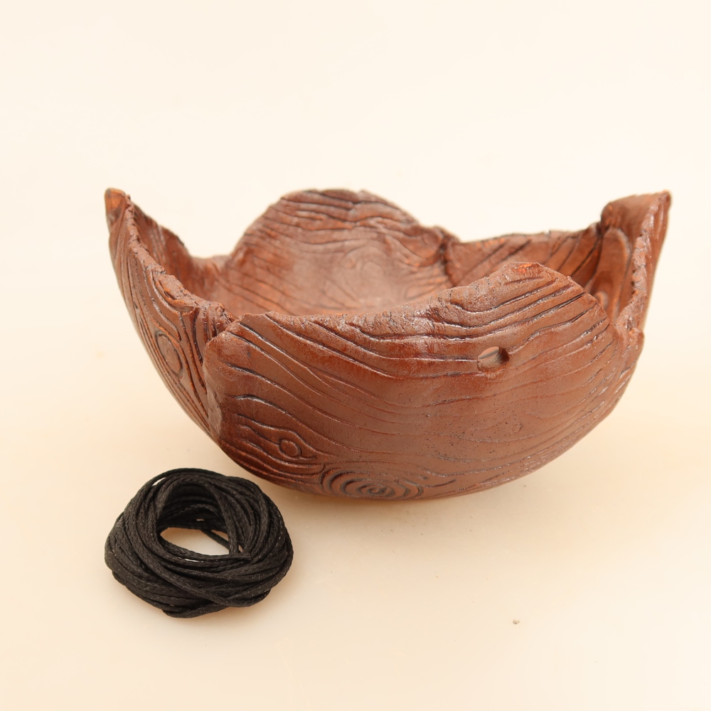 Keramikschale für Kokedama, 13 x 11,5 x 6,5 cm, Farbe: braun