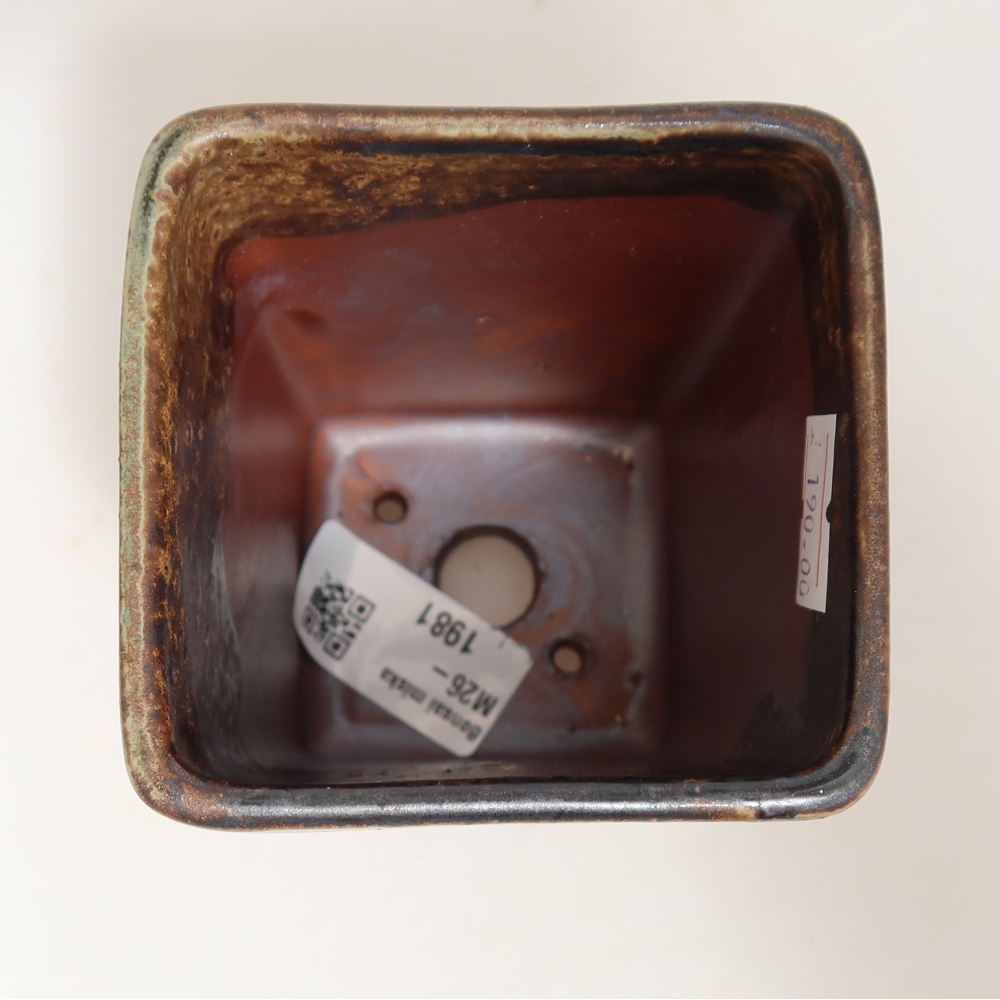 Keramik-Bonsai-Schale, 7,5 × 7,5 × 10,5 cm, Farbe: braun-grün