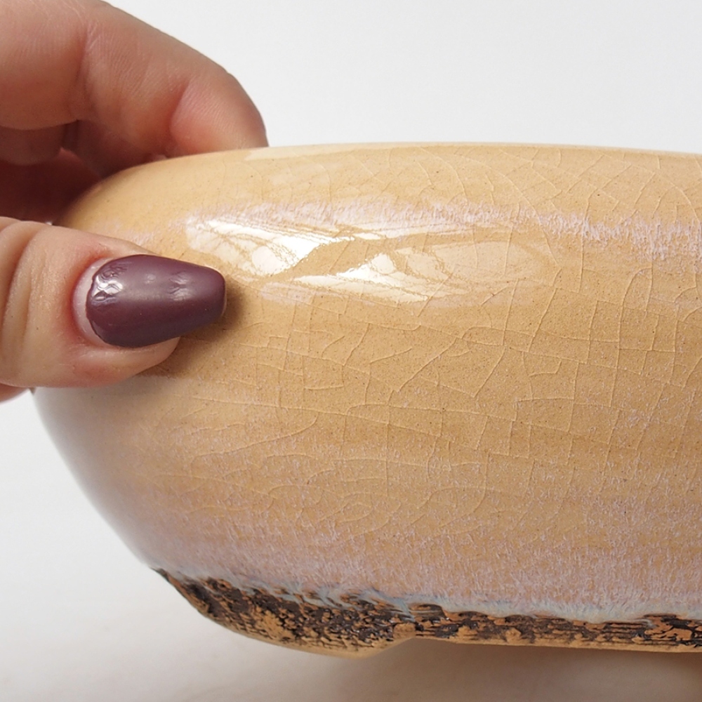 Keramik-Bonsaischale 18 x 18 x 6 cm, Farbe Beige
