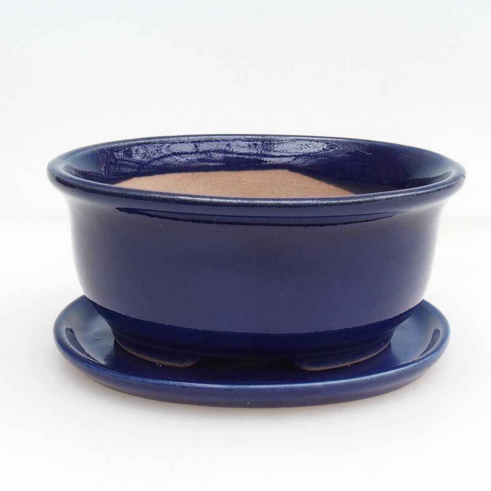 Bonsaischale + Untertasse H30 - 12 x 10,5 x 5,5 cm - blau