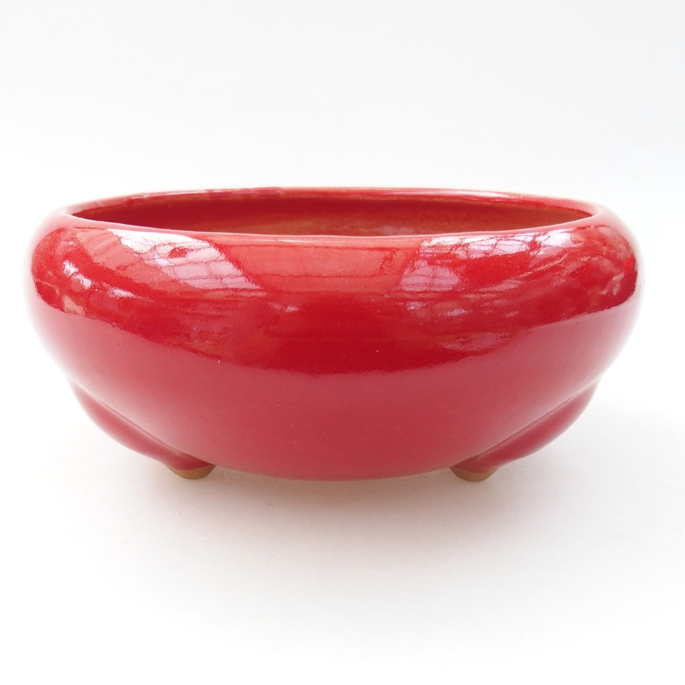Keramik-Bonsaischale 14 x 14 x 7 cm, Farbe rot