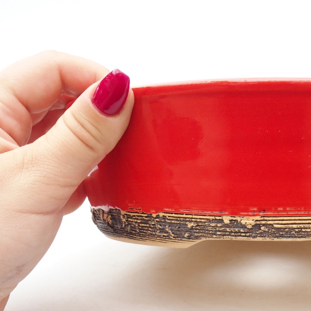 Keramik-Bonsaischale 19,5 x 19,5 x 6 cm, Farbe Rot
