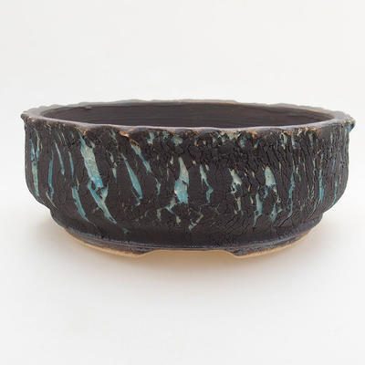 Keramische Bonsai-Schale 17 x 17 x 6,5 cm, Farbe blau rissig - 1