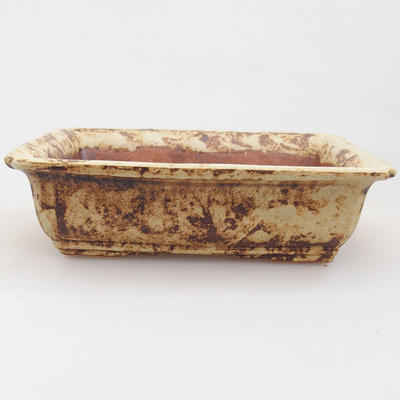 Keramische Bonsai-Schale 13,5 x 10 x 4 cm, Farbe braun-gelb - 1