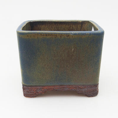 Bonsaischale aus Keramik 10 x 10 x 8,5 cm, Farbe braun-blau - 1