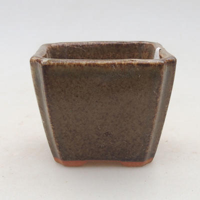 Keramische Bonsai-Schale 6,5 x 6,5 x 5,5 cm, Farbe braun-grün - 2. Qualität - 1