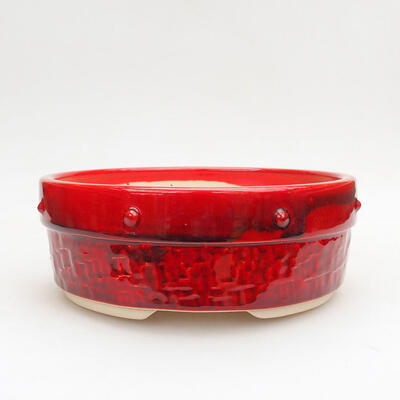 Bonsaischale aus Keramik 18 x 18 x 7 cm, Farbe rot - 1