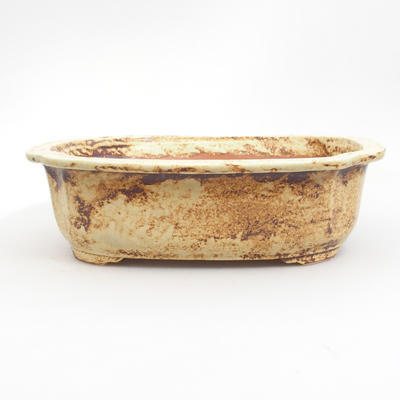 Keramik Bonsai Schüssel 25 x 21 x 7,5 cm, braun-gelbe Farbe - 1