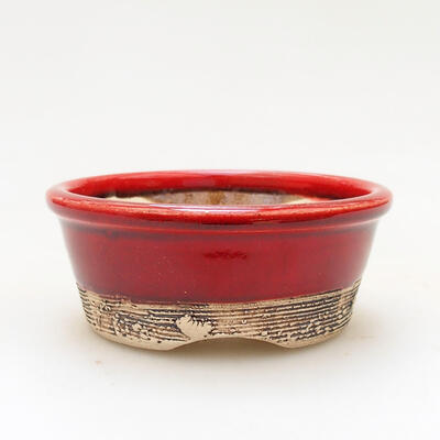 Bonsaischale aus Keramik 7,5 x 7,5 x 3,5 cm, Farbe rot - 1