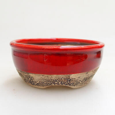 Bonsaischale aus Keramik 9 x 9 x 4 cm, Farbe rot - 1