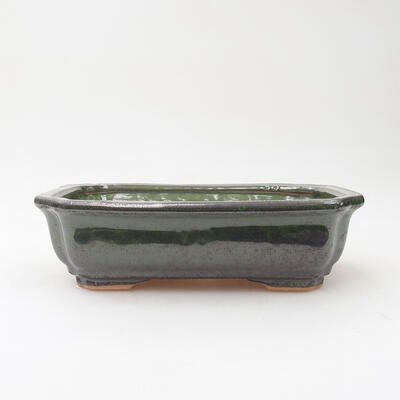 Bonsaischale aus Keramik 17,5 x 13,5 x 5,5 cm, grün-metallische Farbe - 1