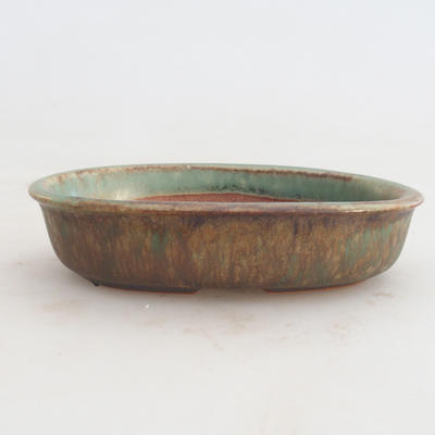 Keramik Bonsaischale 12 x 8,5 x 3 cm, braun-grüne Farbe - 2. Wahl - 1