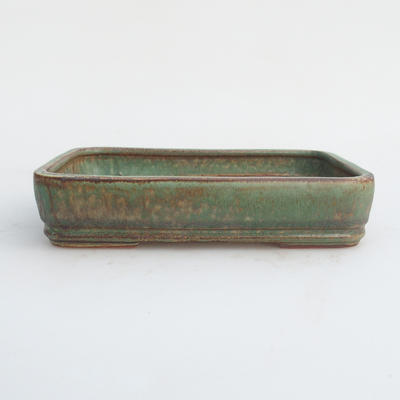Keramik Bonsaischale 17,5 x 12,5 x 4 cm, braun-grüne Farbe - 2. Wahl - 1