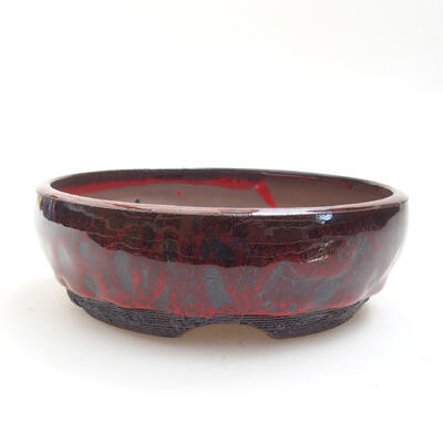 Bonsaischale aus Keramik 12,5 x 12,5 x 4,5 cm, Farbe rot-schwarz - 1