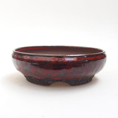 Bonsaischale aus Keramik 14 x 14 x 4,5 cm, Farbe rot-schwarz - 1