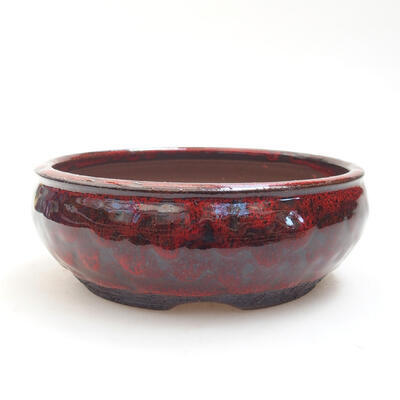 Bonsaischale aus Keramik 14 x 14 x 5,5 cm, Farbe rot-schwarz - 1