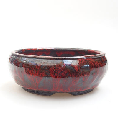 Bonsaischale aus Keramik 13 x 13 x 5 cm, Farbe rot-schwarz - 1