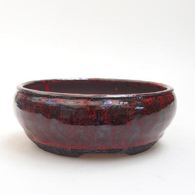 Bonsaischale aus Keramik 13,5 x 13,5 x 5 cm, Farbe rot-schwarz - 1