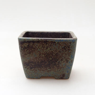 Bonsaischale aus Keramik 6,5 x 6,5 x 5 cm, Farbe braun-blau - 1