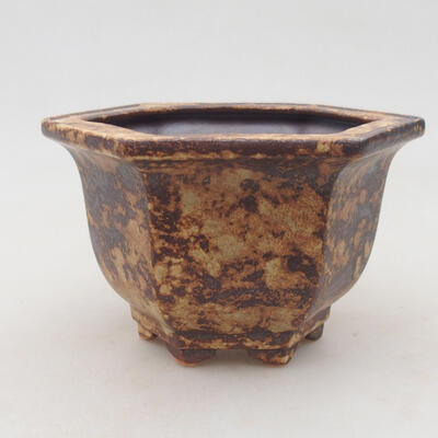 Keramische Bonsai-Schale 13 x 11,5 x 8 cm, Farbe braun-gelb - 1
