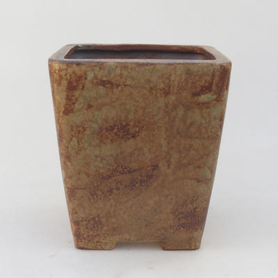Keramik-Bonsaischale 14 x 14 x 15 cm, braun-grüne Farbe - 2. Wahl - 1