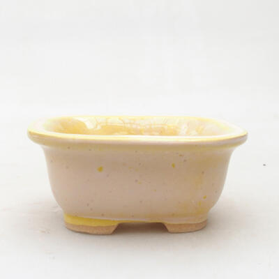 Bonsaischale aus Keramik 8,5 x 7,5 x 4 cm, Farbe gelb-weiß - 1