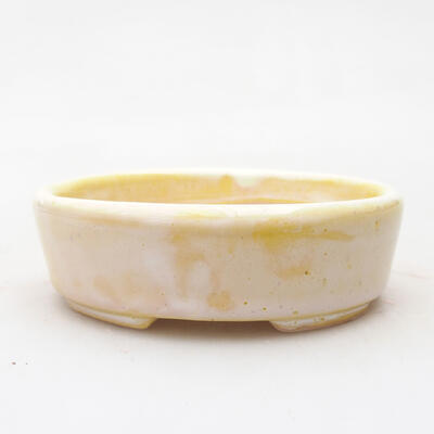 Bonsaischale aus Keramik 9 x 8,5 x 2,5 cm, Farbe gelb-weiß - 1
