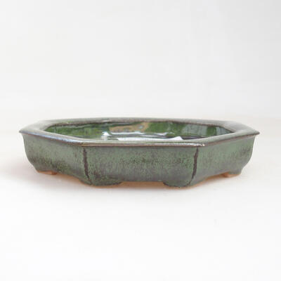 Bonsaischale aus Keramik 11 x 11 x 2 cm, Farbe Metallic-Grün - 1