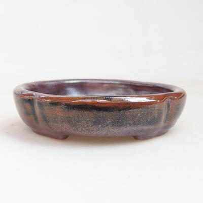 Bonsaischale aus Keramik 10,5 x 10,5 x 2,5 cm, braun-schwarze Farbe - 1