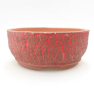 Keramische Bonsai-Schale 18,5 x 18,5 x 7,5 cm, Farbe rissig rot - 1