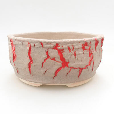 Keramische Bonsai-Schale 16 x 16 x 7,5 cm, Farbe rissig rot - 1