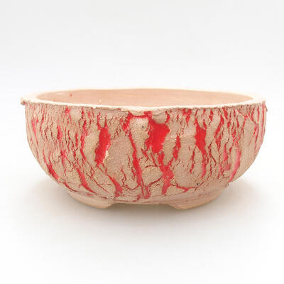 Keramische Bonsai-Schale 16,5 x 16,5 x 7 cm, Farbe rissig rot - 1