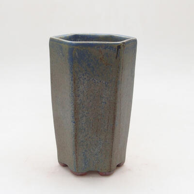 Bonsaischale aus Keramik 9,5 x 8 x 14 cm, Farbe blau-braun - 1