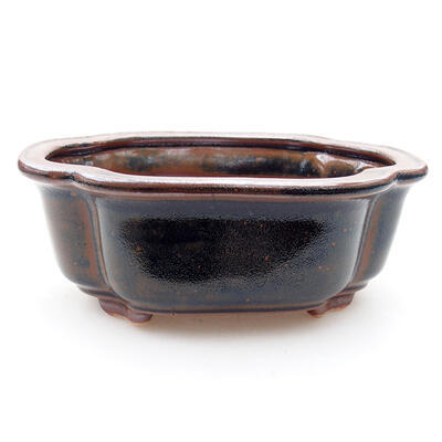 Keramische Bonsai-Schale 12,5 x 9,5 x 5 cm, braun-schwarze Farbe - 1