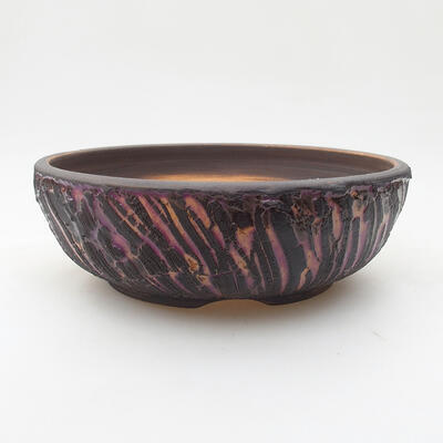 Bonsaischale aus Keramik 17,5 x 17,5 x 6 cm, rissige lila Farbe - 1