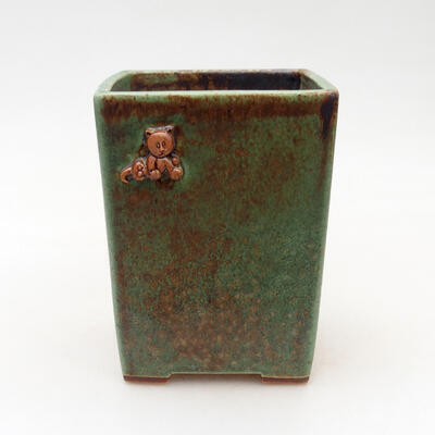 Bonsaischale aus Keramik 7,5 x 7,5 x 10 cm, Farbe grün-braun - 1
