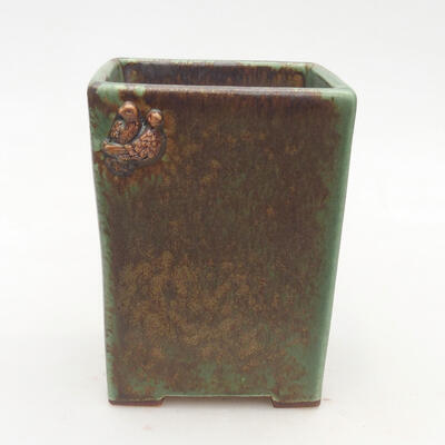 Bonsaischale aus Keramik 7,5 x 7,5 x 9,5 cm, Farbe grün-braun - 1