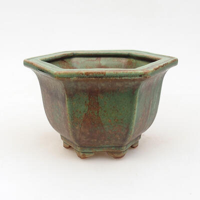 Bonsaischale aus Keramik 10,5 x 11,5 x 8 cm, Farbe grün-braun - 1