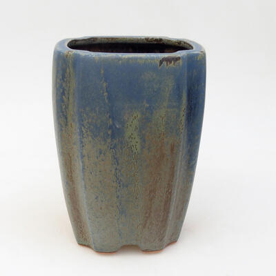 Bonsaischale aus Keramik 10,5 x 10,5 x 16 cm, Farbe blau-braun - 1