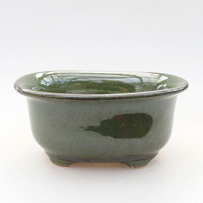Keramik-Bonsaischale 11 x 8,5 x 5,5 cm, grün-metallfarben - 1